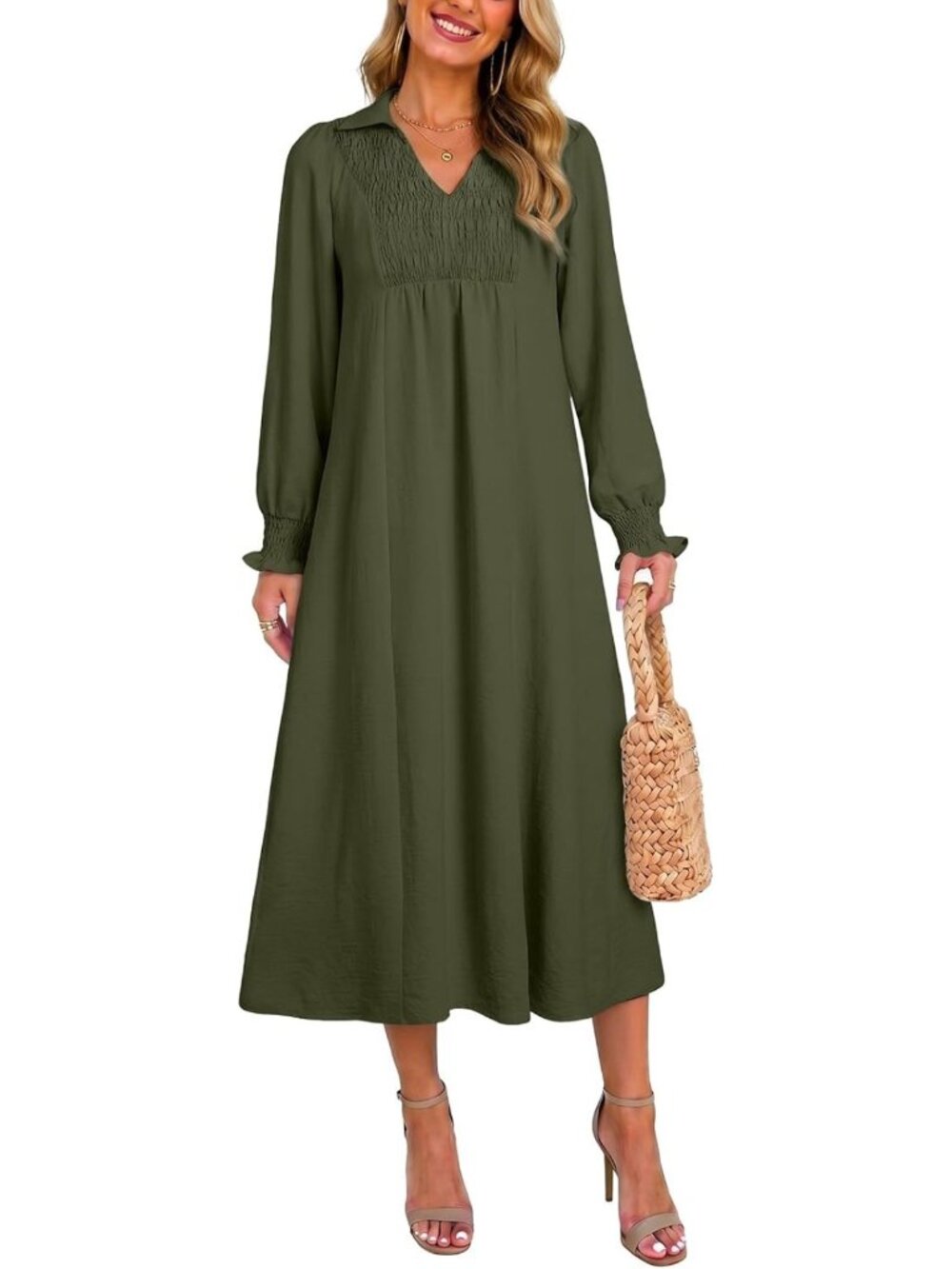 Chic V-Neck Puff Sleeve Maxi Dress | Empire Waist | Trendy Women's Fashion 2026